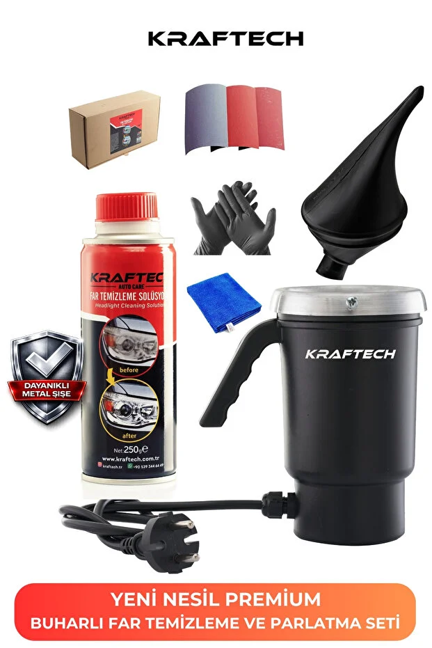 Yeni Nesil Premium I Buharlı Araba Far Temizleme Ve Parlatma Seti I - 8 Parça Ürün